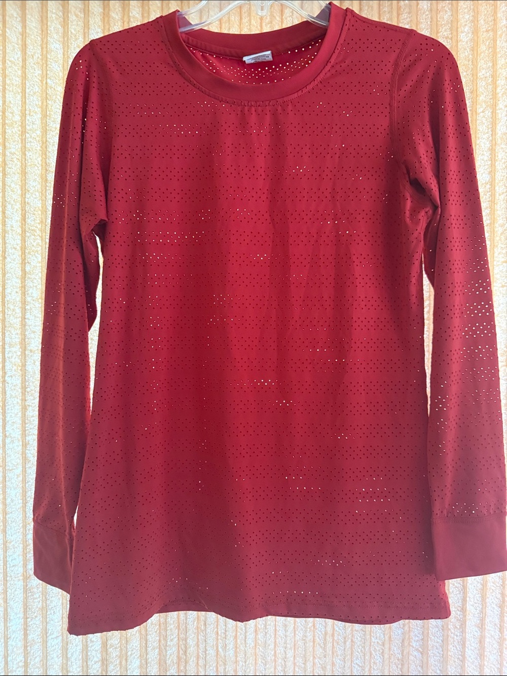 Zyia Women’s Long Sleeve Perforated Crewneck Top - Red Size S